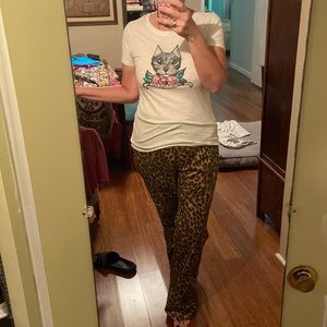 Hand painted rockabilly cat shirt